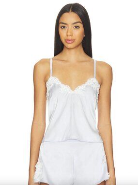 KAT THE LABEL Jean Camisole Top in Cinderella Light Blue Satin Cami Sleep Tank M